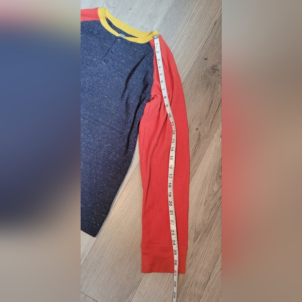 Wonder Nation Henley Colorblock Orange, Yellow, Blue Long Sleeve Top, Boy's XXL - Picture 6 of 13